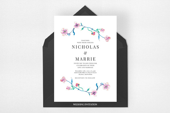 Watercolor Floral Wedding Suite in Wedding Templates - product preview 1
