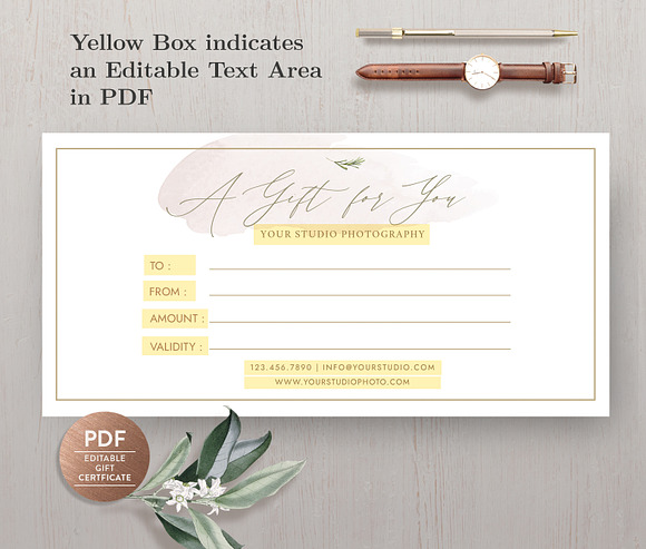 Editable PDF Gift Certificate GC007 in Brochure Templates - product preview 1