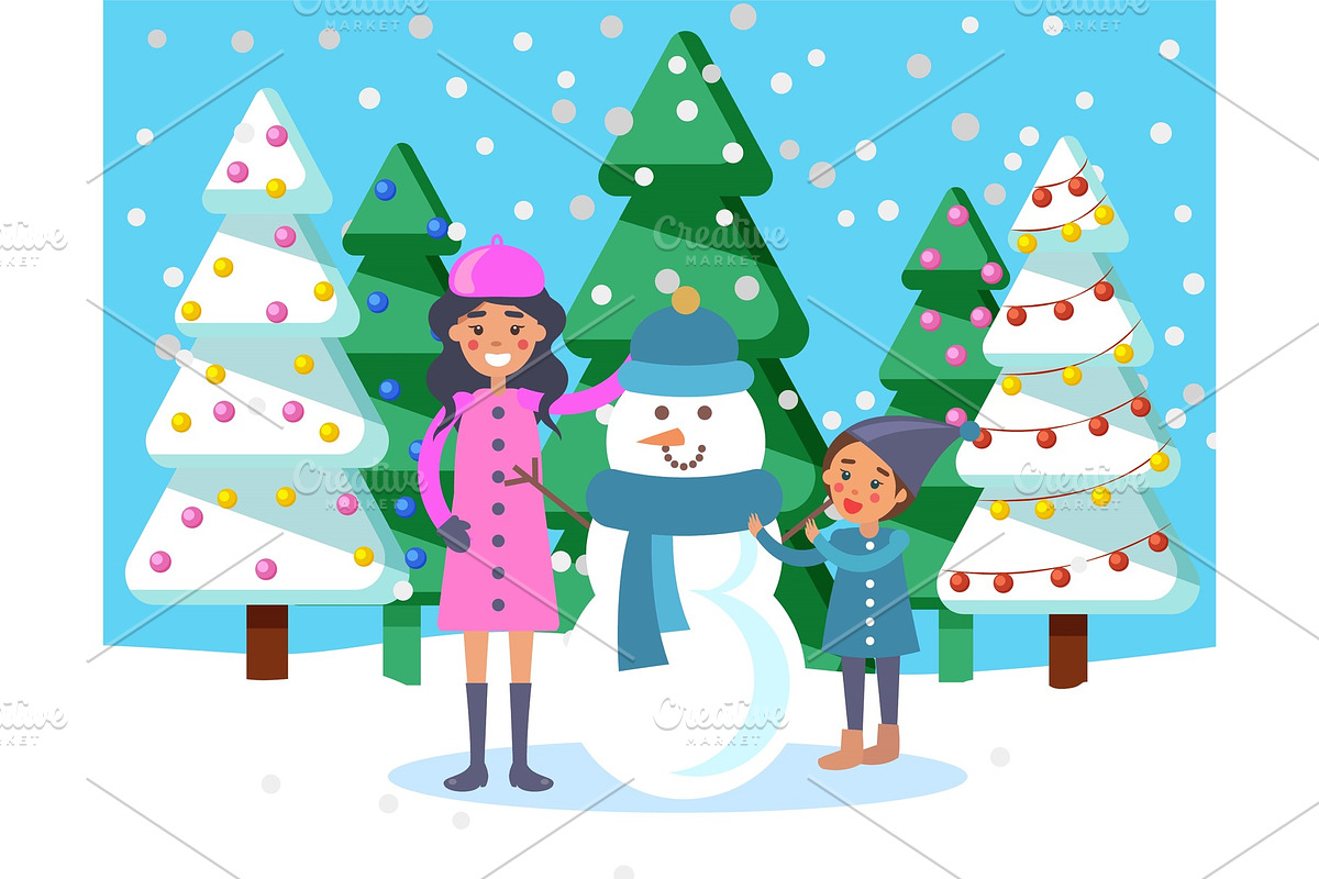 Mother with Kid and Snowman in Objects - product preview 8
