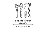 Bamboo travel utensils linear icon