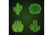 Wild cactuses neon light icons set