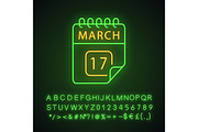 March 17 neon light icon