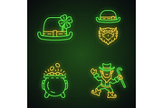 Saint Patrick Day neon light icons