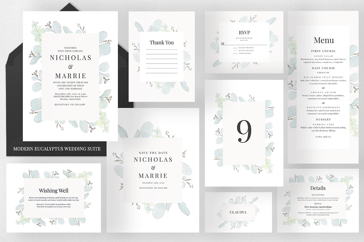 Modern Eucalyptus Wedding Suite in Wedding Templates - product preview 8