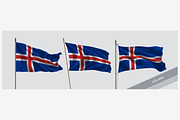 Set of Iceland waving flag vector