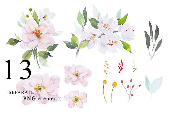 Watercolor Floral XL clipart set in Illustrations - product preview 3