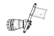 Astronaut hand white flag sketch