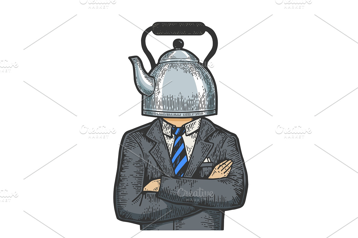Kettle pot head businessman sketch in Illustrations - product preview 8