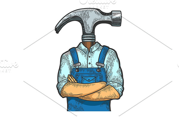 Hammer head worker sketch vector