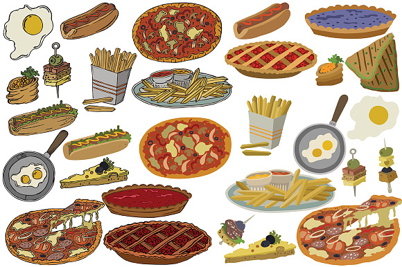Pizza, Hot dog, French fries in Illustrations - product preview 1