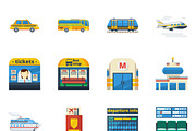 Passenger transportation icons set