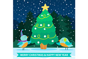 Greeting Card with Fir-tree Merry