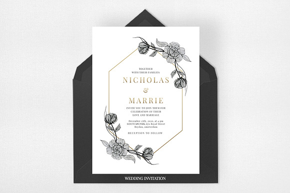 Modern Floral Wedding Invitation Set in Wedding Templates - product preview 1