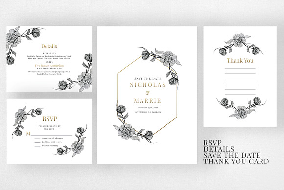 Modern Floral Wedding Invitation Set in Wedding Templates - product preview 2