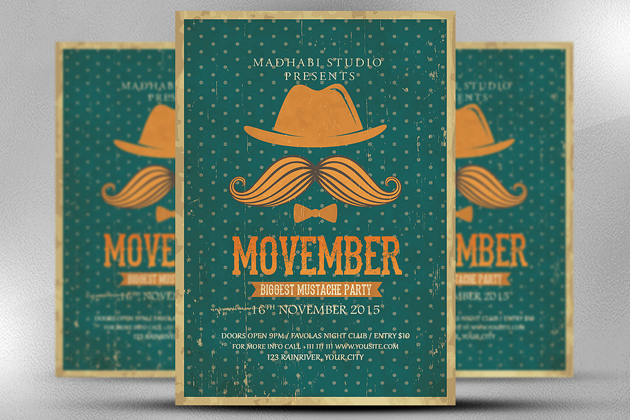Vintage Movember Flyer Template in Flyer Templates - product preview 8