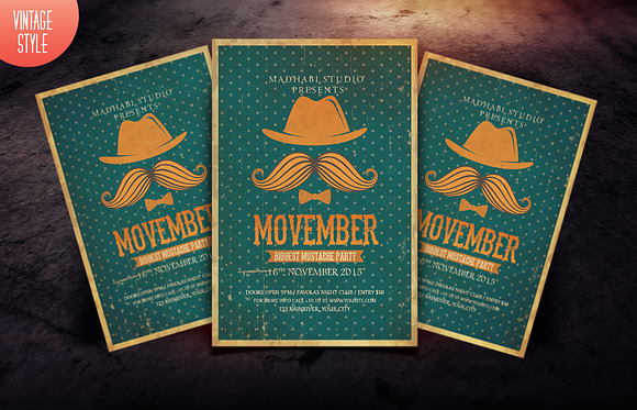 Vintage Movember Flyer Template in Flyer Templates - product preview 2