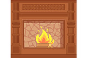 Fireplace with Carved Wooden