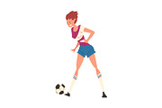 Female Soccer Player Kicking the