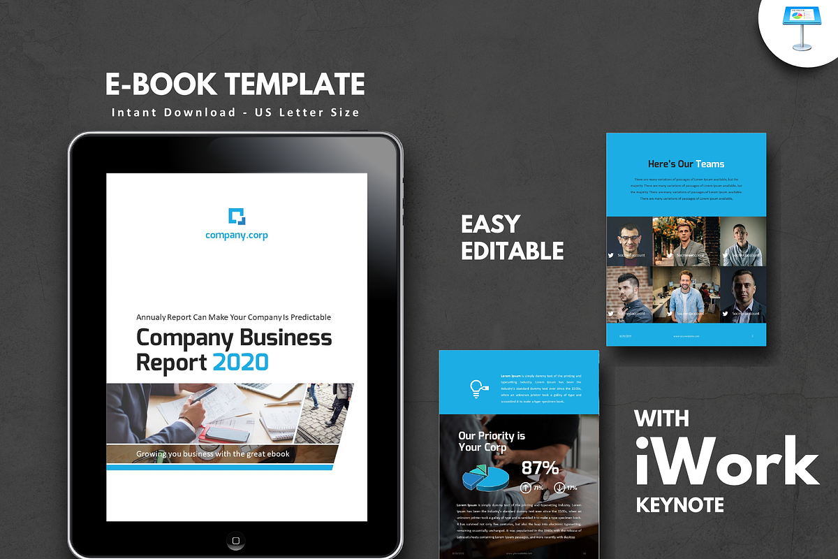 Business Report eBook 2020 Keynote in Brochure Templates - product preview 8