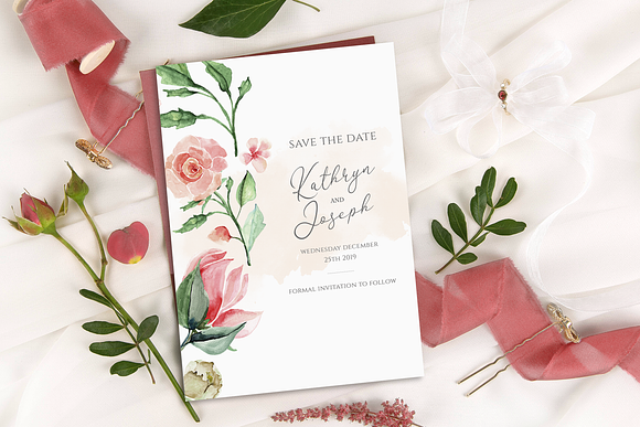 Watercolour roses wedding Suite in Wedding Templates - product preview 1