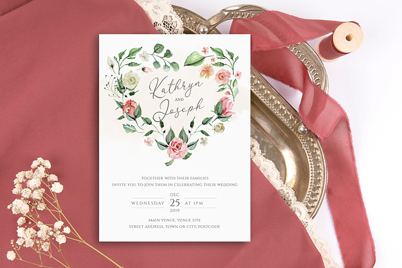Watercolour roses wedding Suite in Wedding Templates - product preview 2