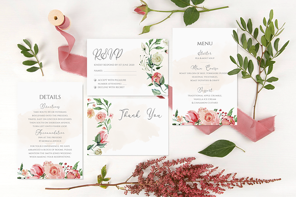 Watercolour roses wedding Suite in Wedding Templates - product preview 3