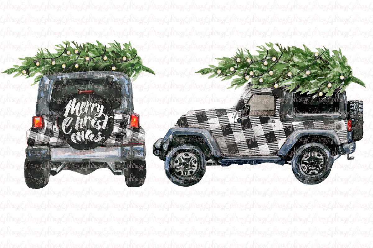White plaid off road car in Illustrations - product preview 8