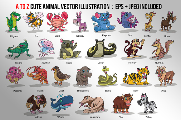 A to Z Cute Animal Illustration in Illustrations - product preview 1