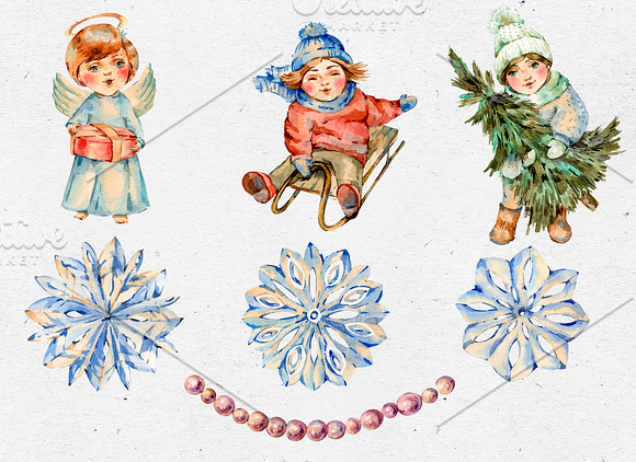 Vintage Christmas Watercolor Clipart in Illustrations - product preview 1