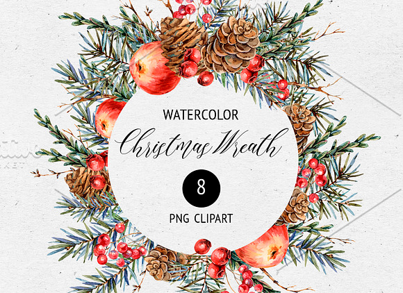 Vintage Christmas Watercolor Clipart in Illustrations - product preview 4