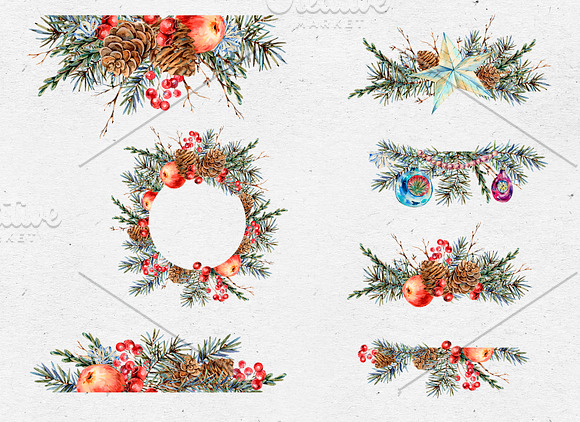 Vintage Christmas Watercolor Clipart in Illustrations - product preview 6