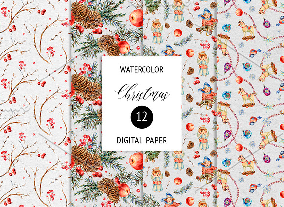 Vintage Christmas Watercolor Clipart in Illustrations - product preview 11