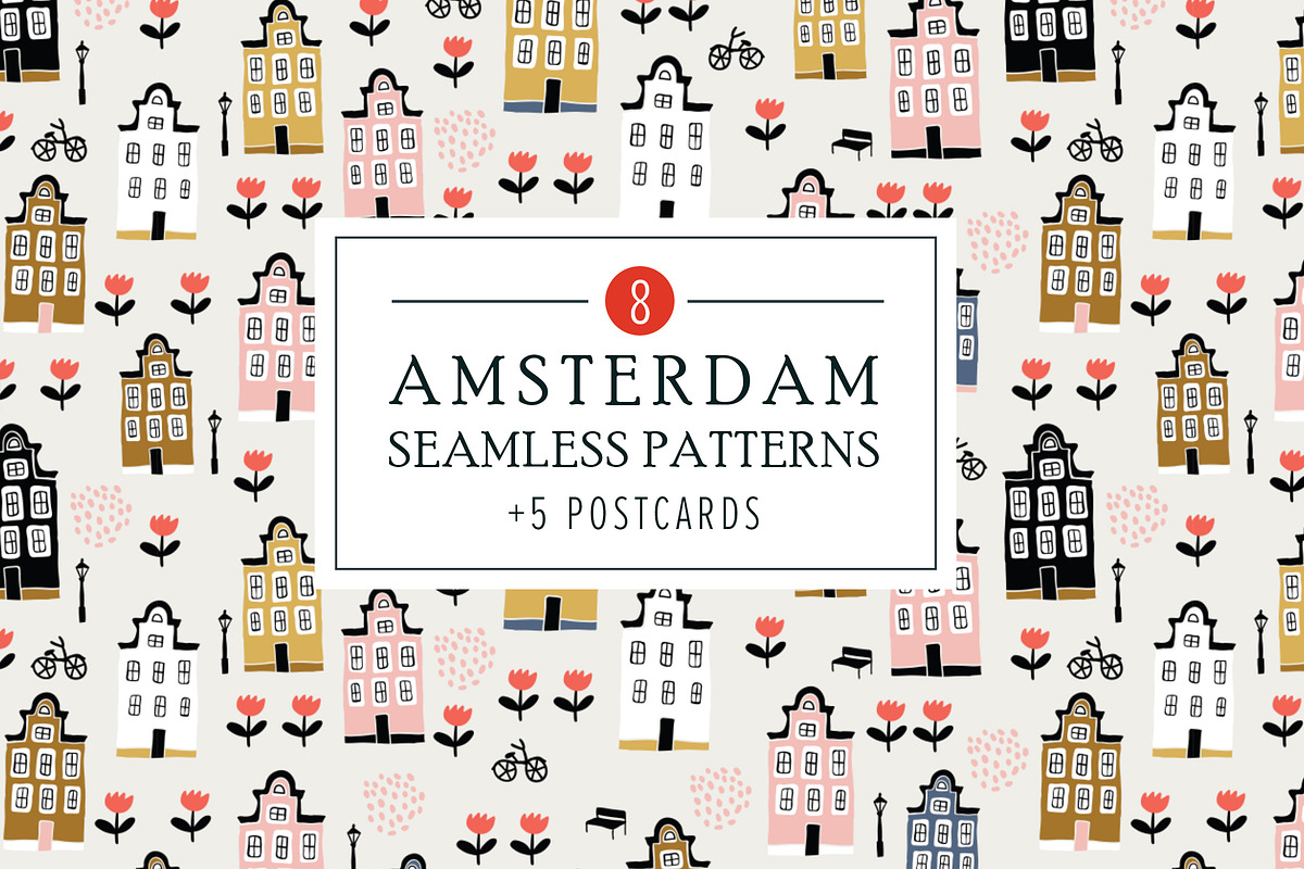 8 Amsterdam houses patterns, 5 cards in Patterns - product preview 8