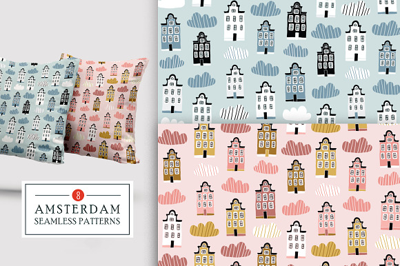 8 Amsterdam houses patterns, 5 cards in Patterns - product preview 2