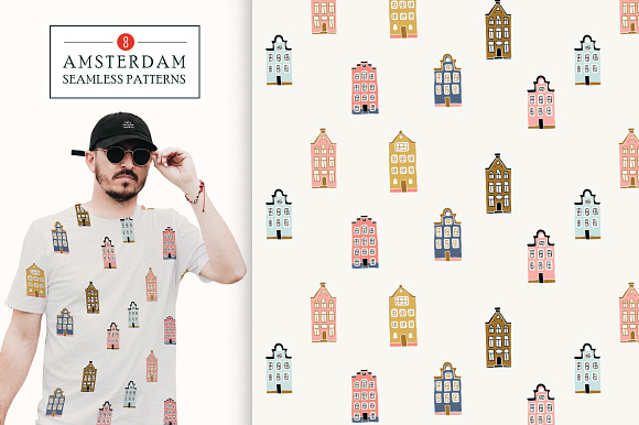 8 Amsterdam houses patterns, 5 cards in Patterns - product preview 3