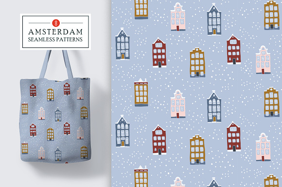 8 Amsterdam houses patterns, 5 cards in Patterns - product preview 4