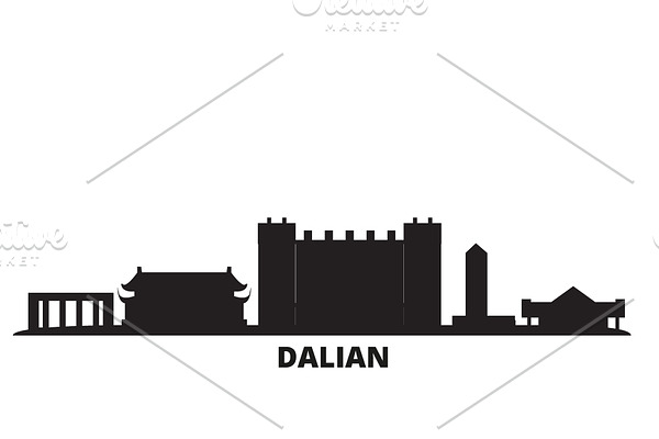 China, Dalian city skyline isolated