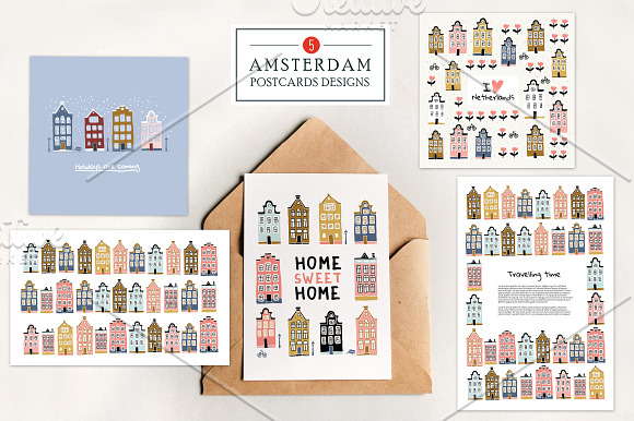 8 Amsterdam houses patterns, 5 cards in Patterns - product preview 7