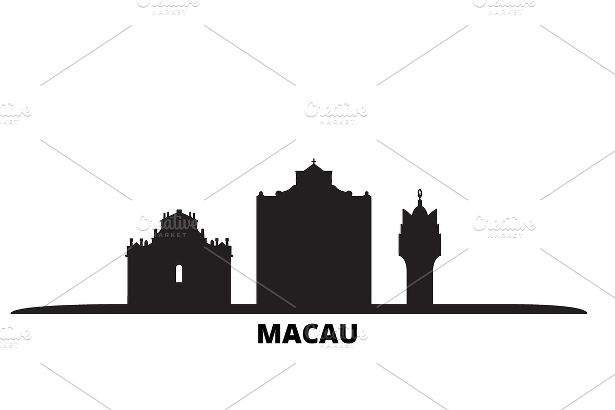 China, Macau city skyline isolated in Illustrations - product preview 8