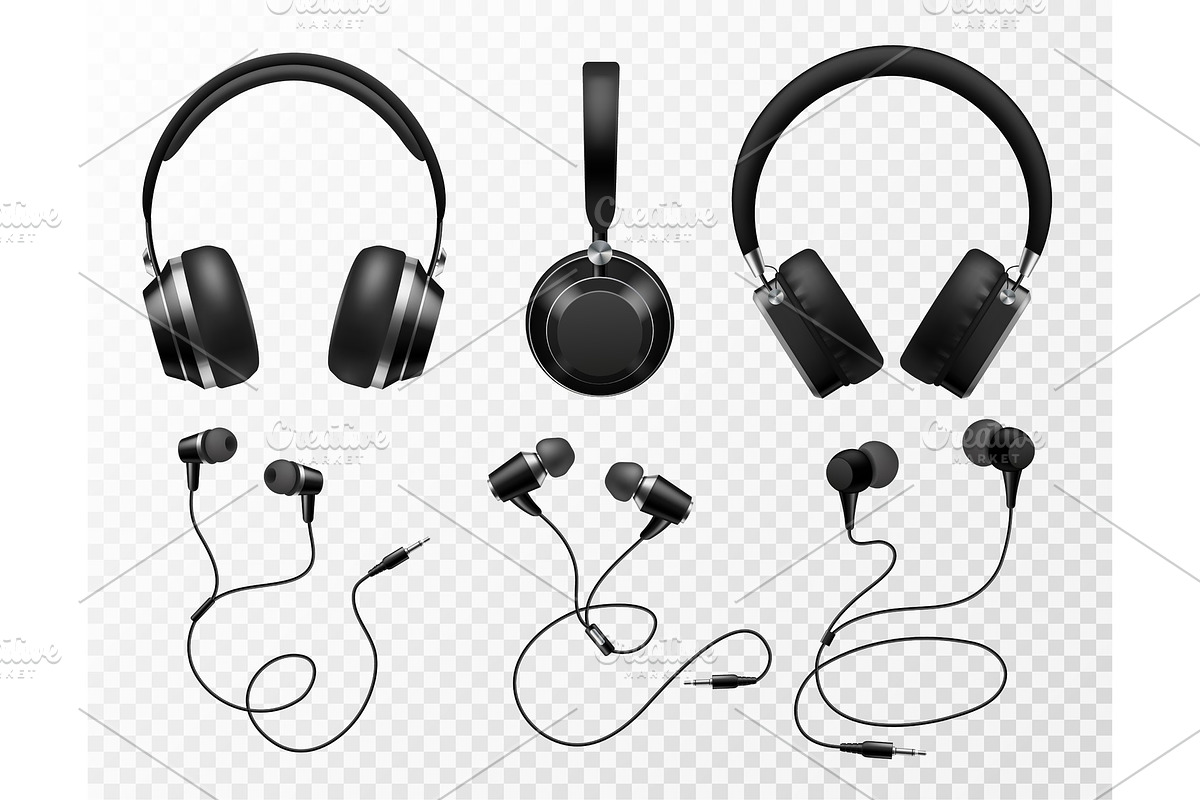 Music earphones. Black headphone in Objects - product preview 8