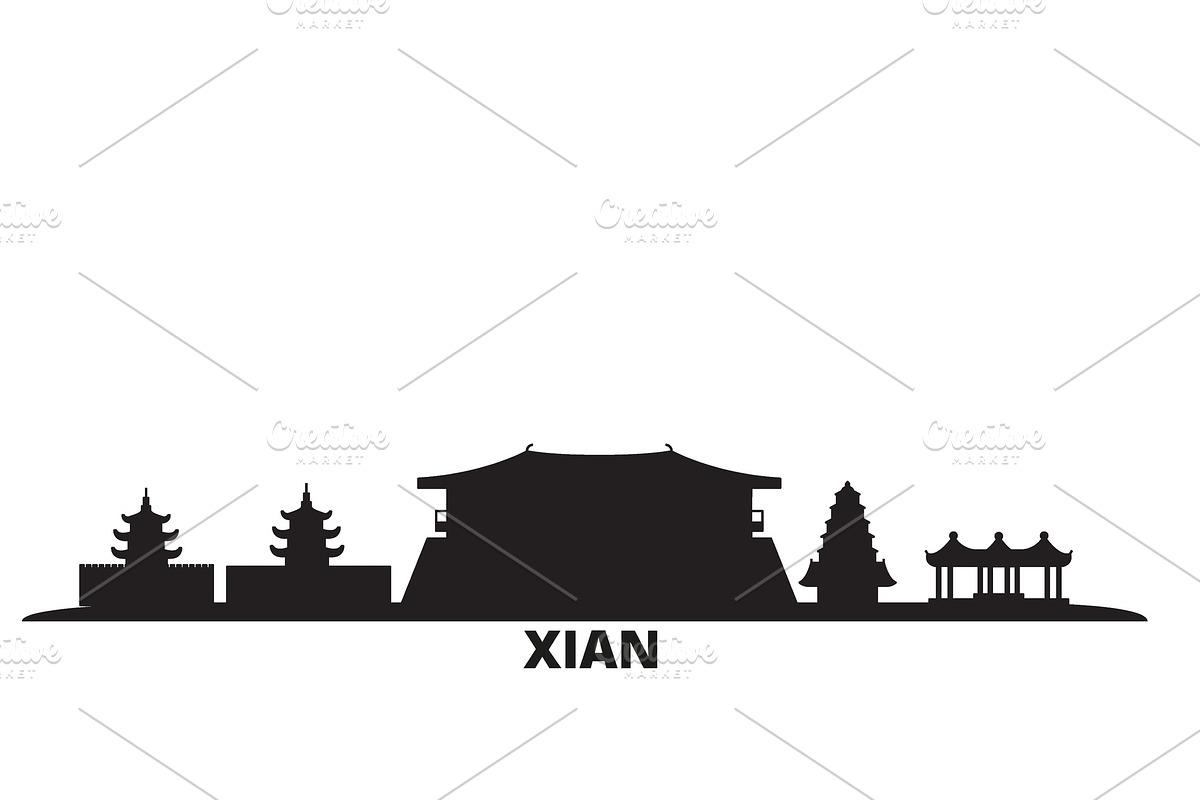 China, Xian city skyline isolated in Illustrations - product preview 8