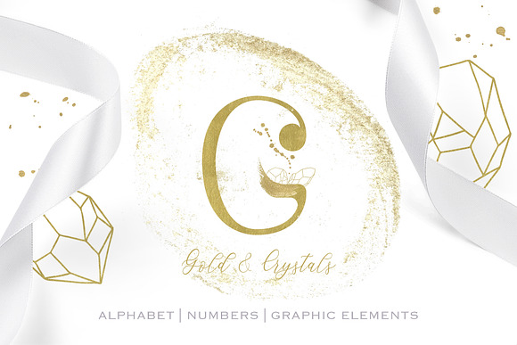 Gold & crystals alphabet set in Objects - product preview 10