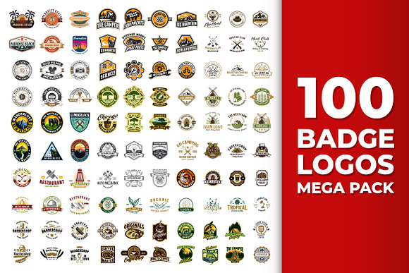 100 Badge Logos Mega Pack in Logo Templates - product preview 1