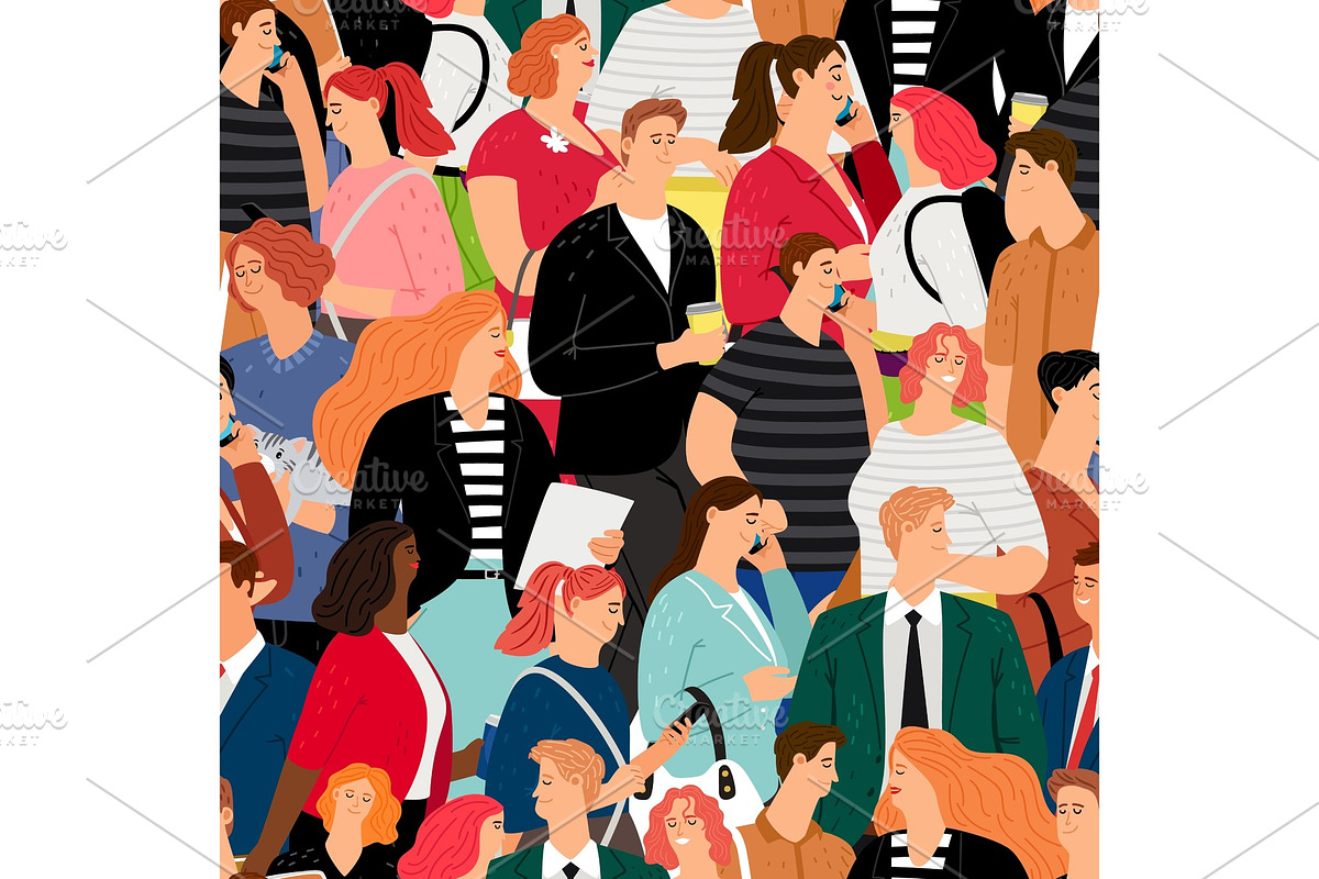 People crowd seamless pattern in Illustrations - product preview 8