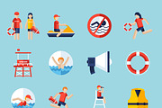 Lifeguard flat icons set