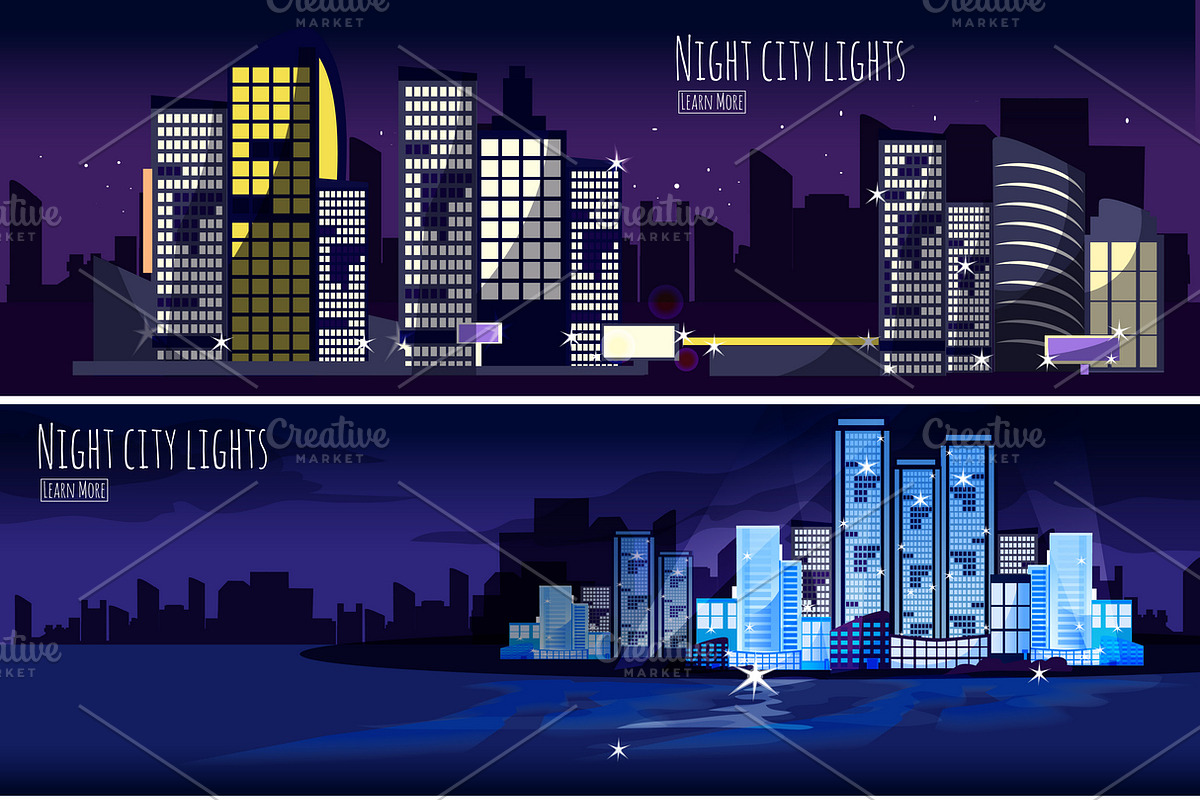 Night city lights banners set in Illustrations - product preview 8