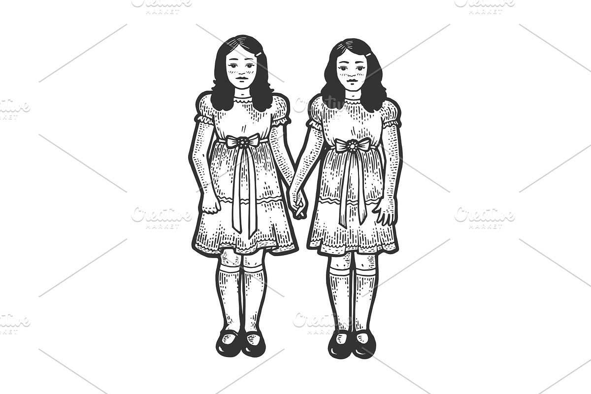 Twins girls like sketch engraving in Illustrations - product preview 8