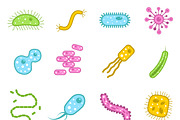 Bacteria and virus flat icons set