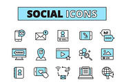 Social media line icons set