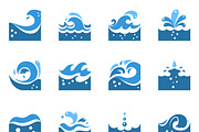 Blue wave flat icons set